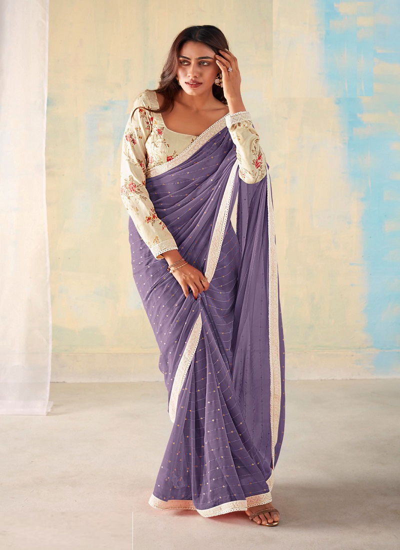 Colours Georgette Printed Blouse Party Wear Sarees Catalog